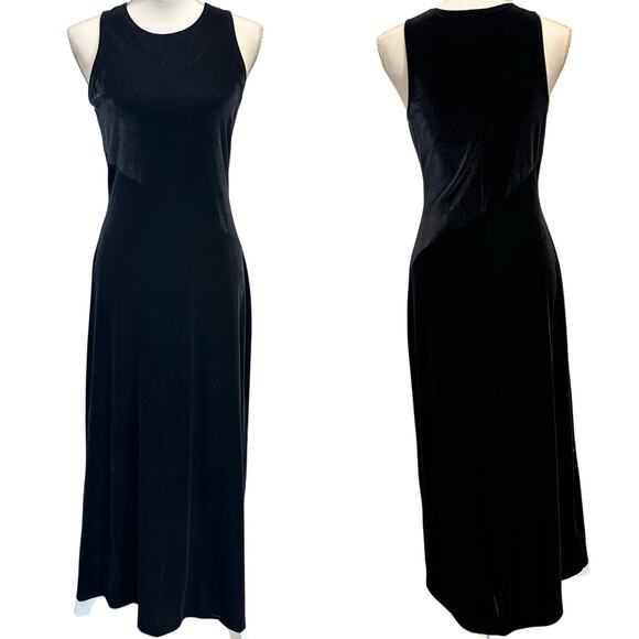VTG Y2K 90s Marian & Maral Black Velvet Sleeveless Maxi Dress Gothic Witch Small - Picture 1 of 11